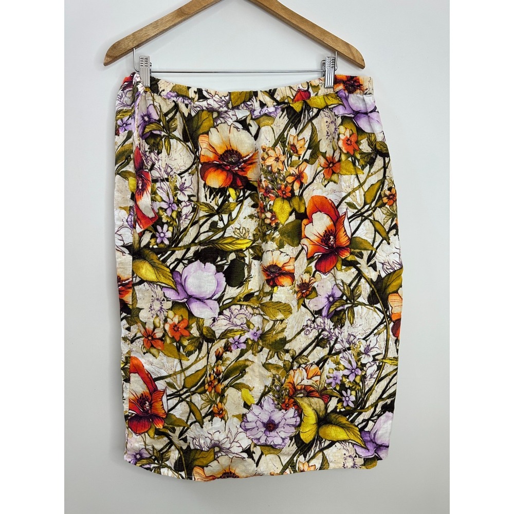 Chico's 100% Linen Floral Faux Wrap Tie Skirt Size 2P US 12 14 Petite Resortwear - Picture 5 of 9